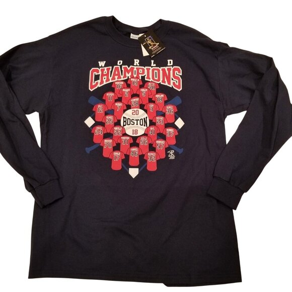 Red Sox Tshirt World Series Champions 2018 Long Sleeve Mens L Blue - Picture 1 of 5